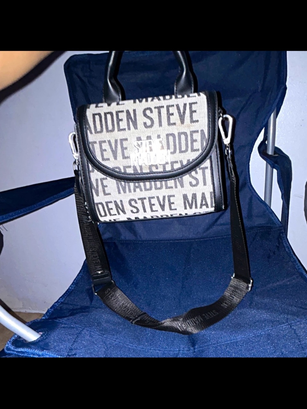 Steve Madden Black and White Logo Crossbody Messenger